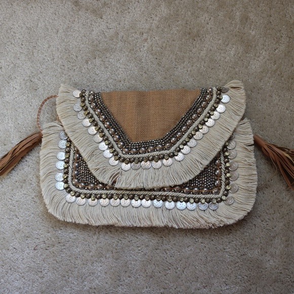 SHASHI Beige and Ivory Beaded Wristlet - Picture 1 of 6